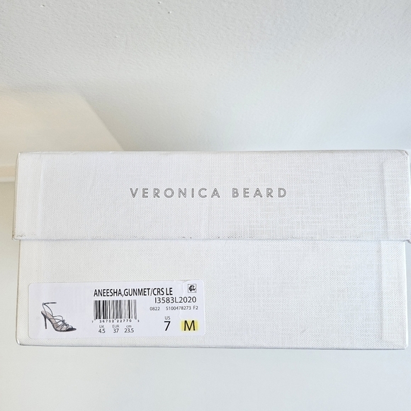 New Veronica Beard Aneesha Crystal Embellish Gunmetal Strappy Heel Sandals 7 US - Picture 13 of 13